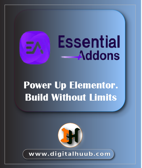 Essential Addons for Elementor widget showcase and design elements on DigitalHuub