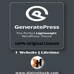 GeneratePress Premium Theme dashboard showing GP Premium modules, Element Theme Builder, and Site Library customization options on DigitalHuub