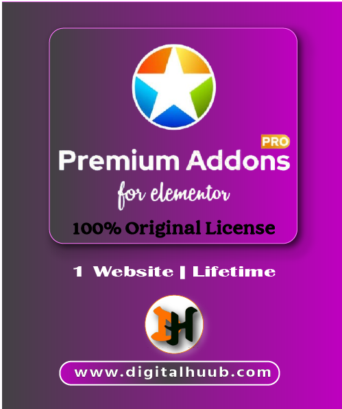 Premium Addons Pro for Elementor dashboard highlighting multi-scroll sections, Lottie animations, and interactive display widgets on DigitalHuub